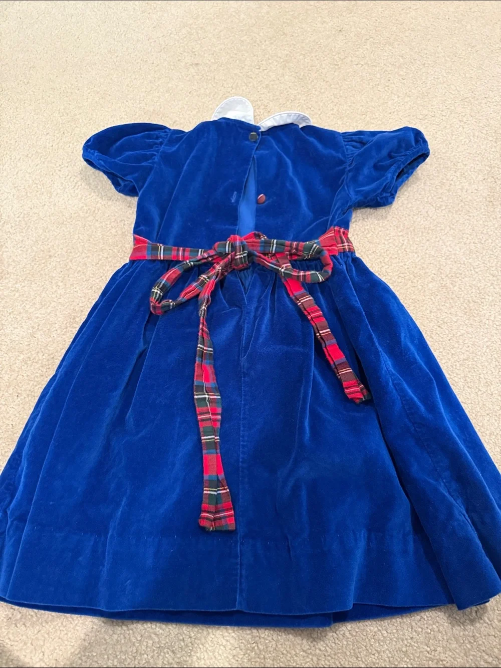 Blue Velvet Girls' Dress with White Collar
